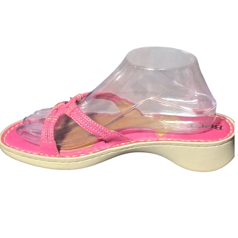 Born Pink Leather Strappy Slide Sandals Handcrafted Wedge Shoes M W0989 L3 8/39